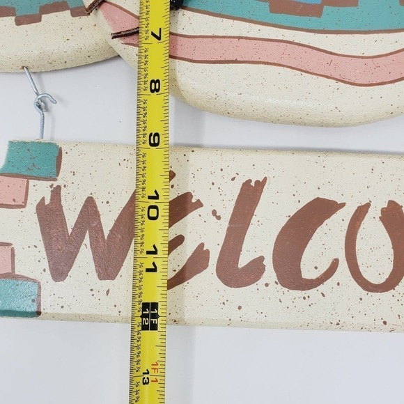 Welcome Sign Southwestern Wall Hanging Native Art Pottery Design Leather Strap - Picture 12 of 12